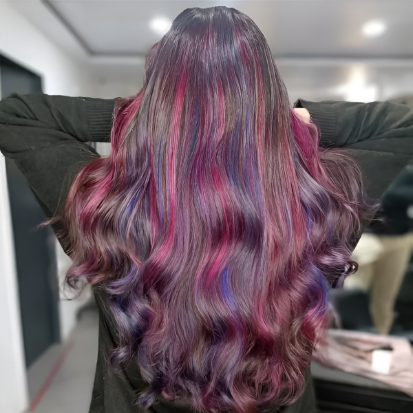 Long, wavy hair with vibrant colors